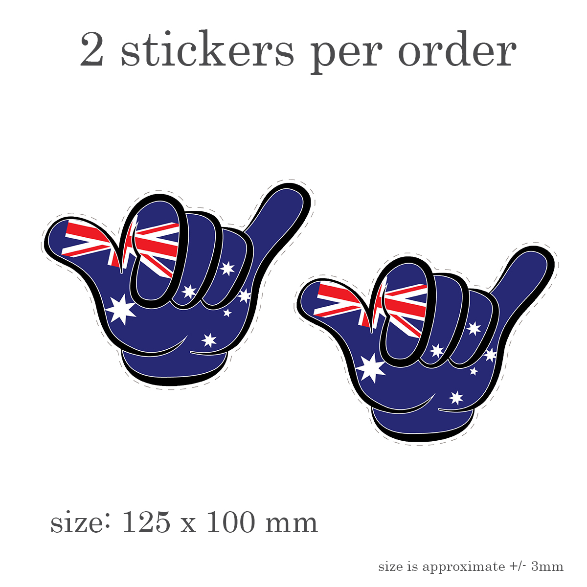 Australia Shaka Hand DECAL STICKER STANDARDS or (LAMINATED) 2 Stickers per order | shaka.jpg