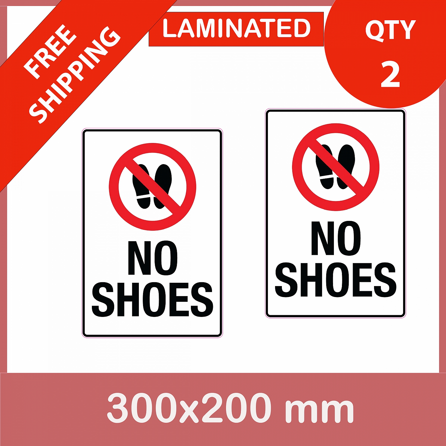 No shoes, QTY 2, DECAL STICKER (LAMINATED) Die Cut for Car ,Ute, Caravan, 4x4 | listing_no_shoes_200x300mm.jpg