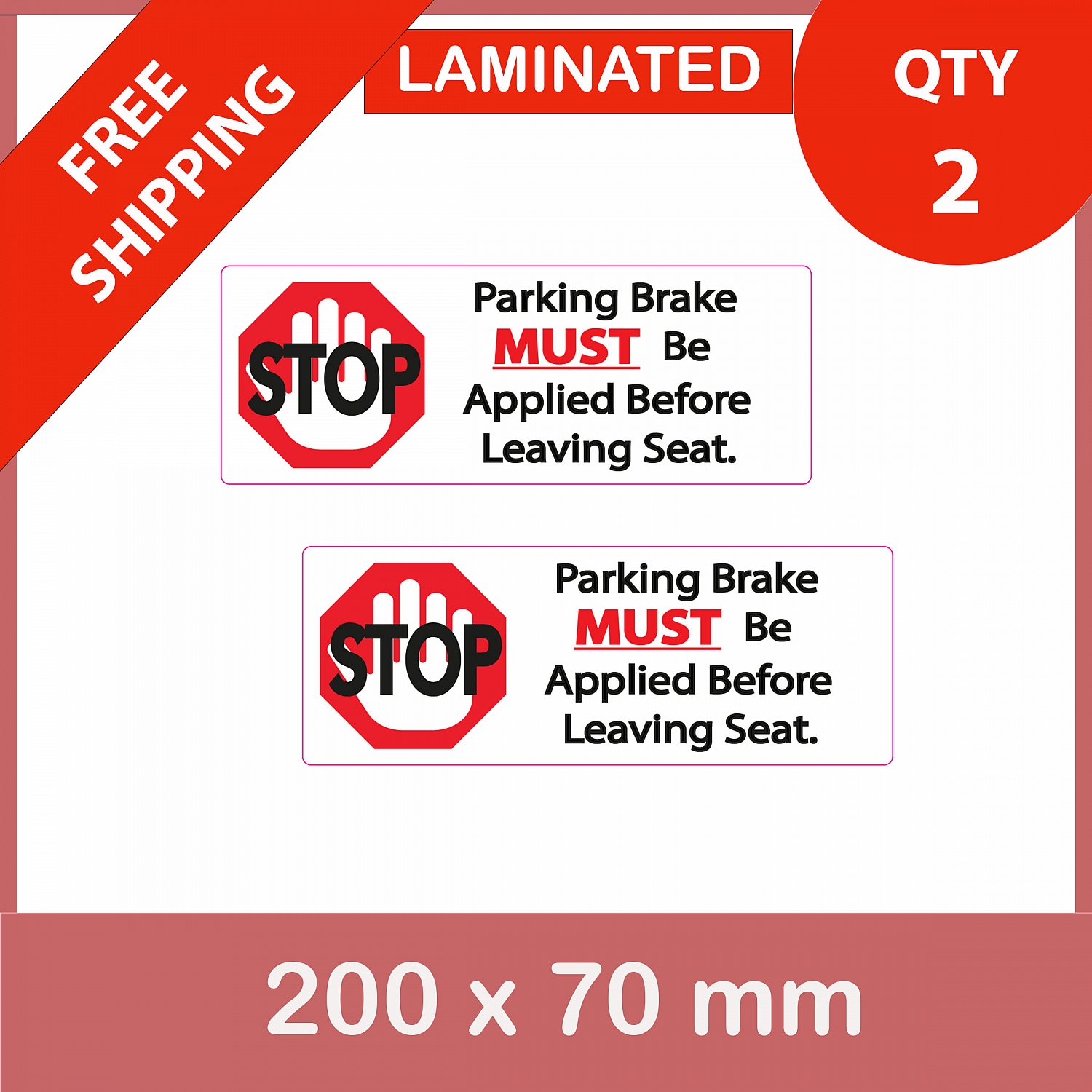 Stop parking brake, QTY 2, DECAL STICKER (LAMINATED) Die Cut for Car ,Ute, Caravan, 4x4 | Stop_parking_brake-web.jpg