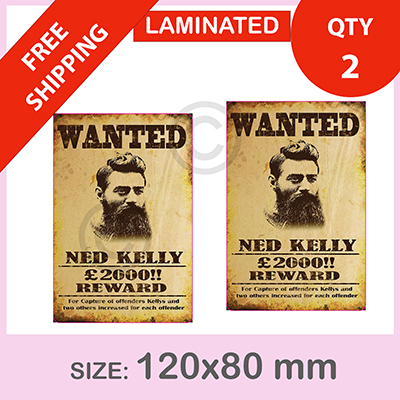 NED KELLY WANTED, QTY 2, DECAL STICKER (LAMINATED) Die Cut for Car ,Ute, Caravan, 4x4 | NED_KELLY_WANTED_l.jpg