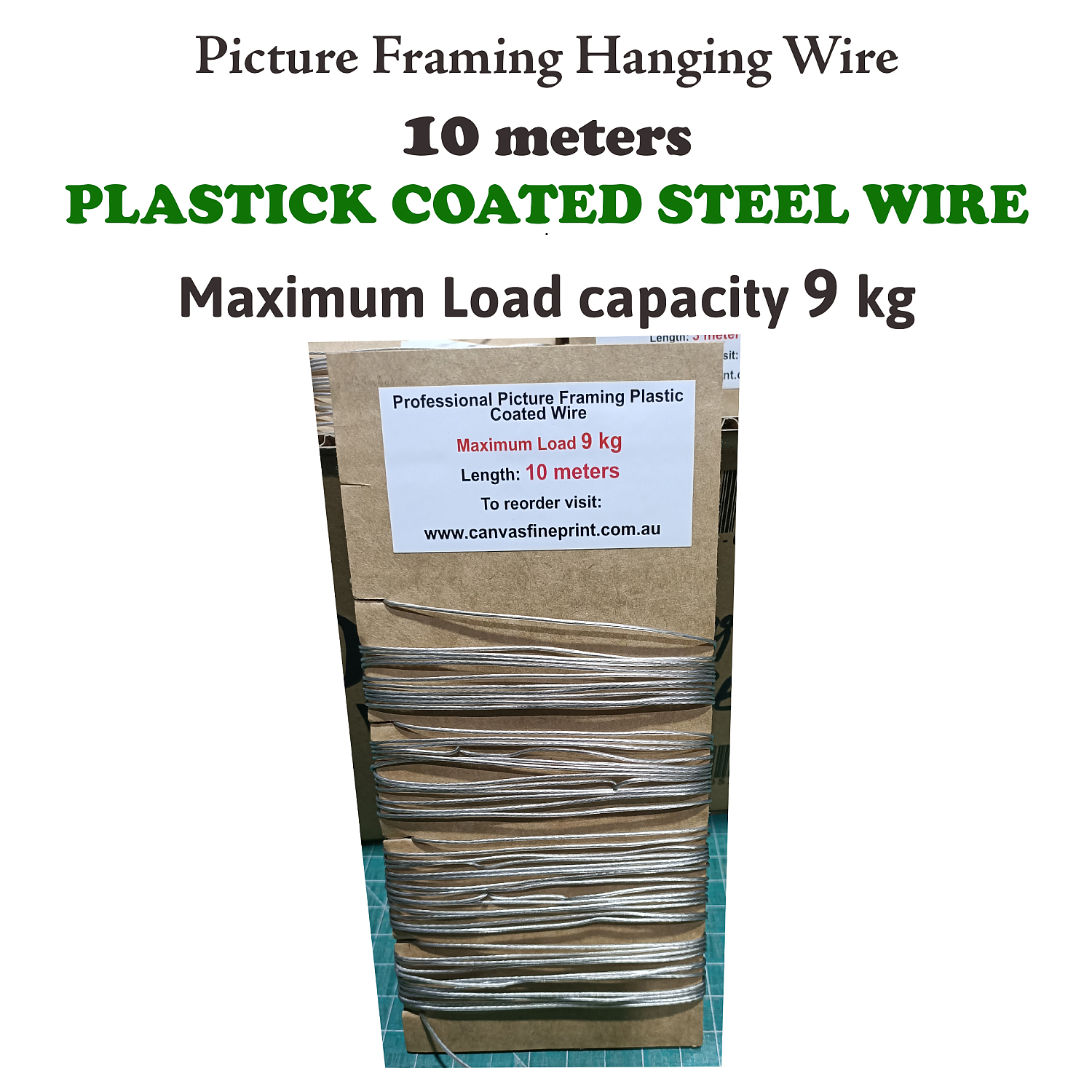 Picture Framing Hanging Plastic Coated Steel Wire 10m, Weight Load 9kg | 9kg_wire_10_meters.jpg